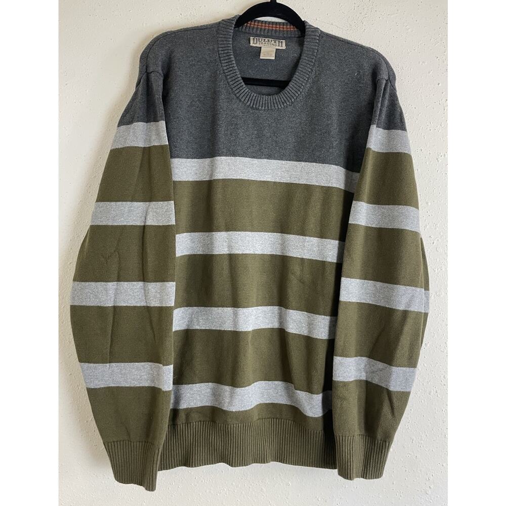Duluth Trading Men's Size XL Strong-arm Striped Crew Neck Green Sweater